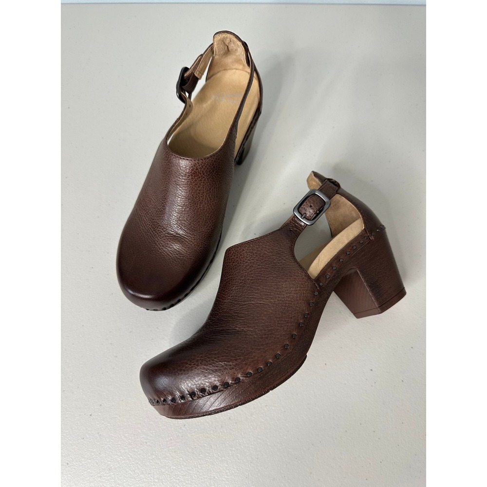 Dansko Sassy Leather Clogs Heels Size 39 US 8 8.5 Brown